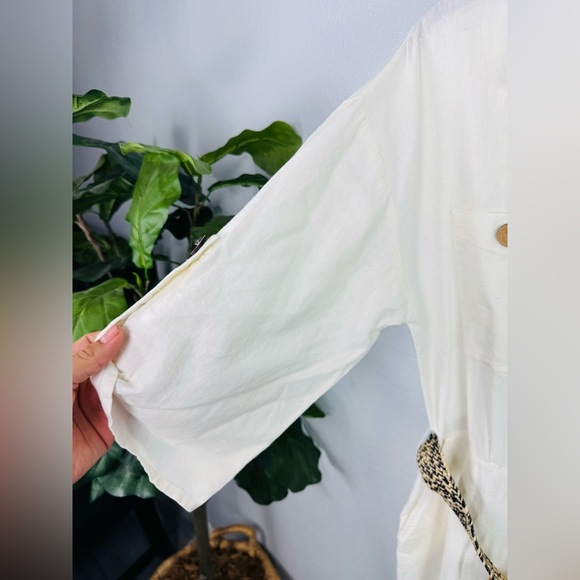 NWT Zara Cream White Linen Jumpsuit Woven Belted Mid Sleeve Romper Size Medium - Picture 5 of 11